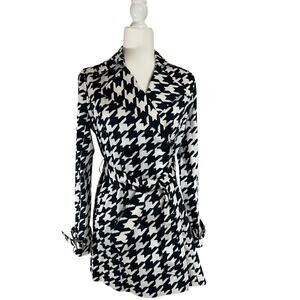 Vertigo Paris Double Breasted Trench Coat Black & White Houndstooth Size XS